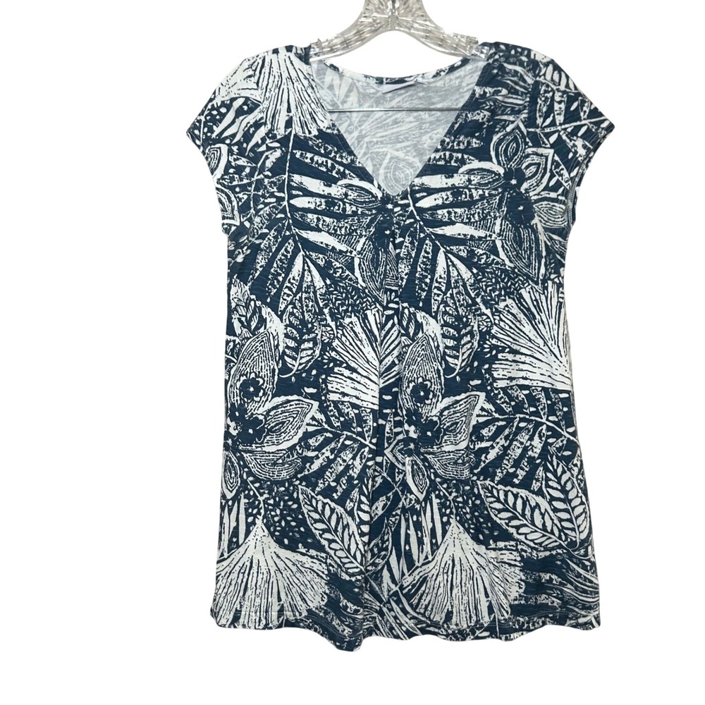 Hot Cotton Womens Tropical Leaf Print V Neck Short Sleeve Top Size S Resort boho
